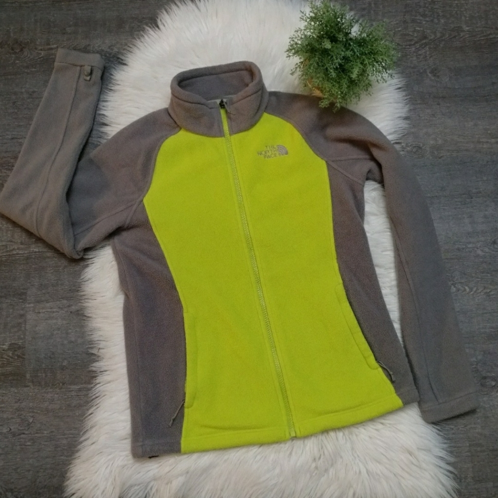 North Face lime green & gray fleece jacket